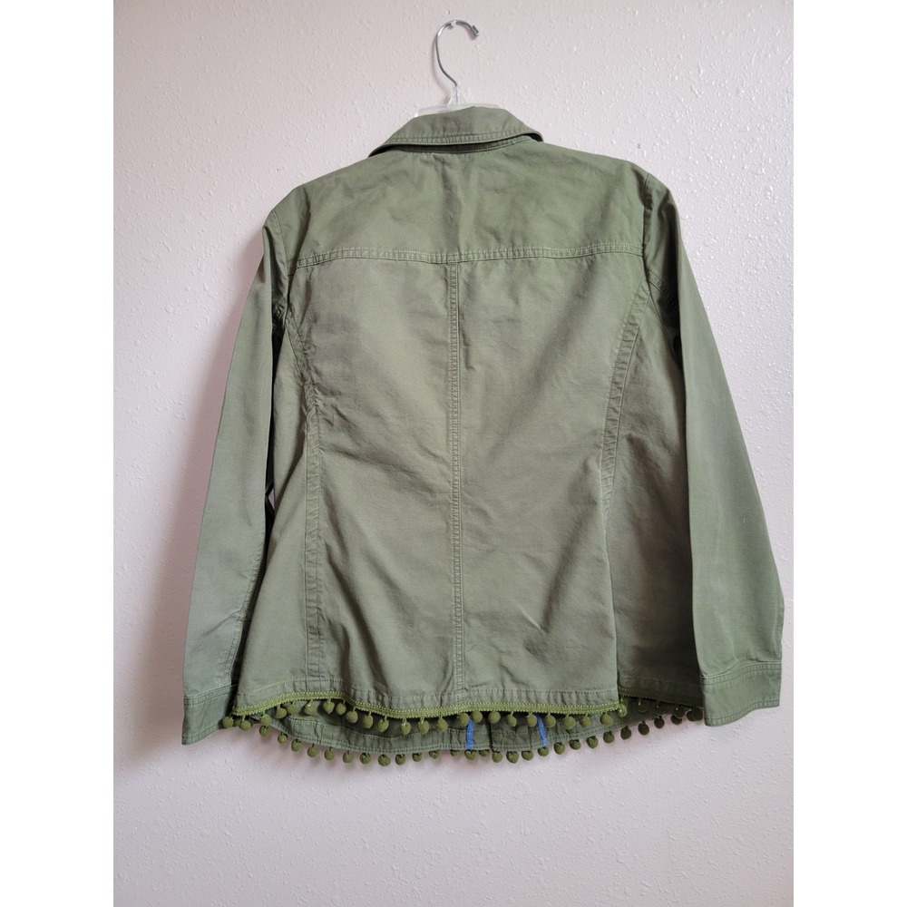 Talbots Womens Jacket Pom Pom Army Green Flap Pockets Gorpcore Lightweight Sz XL - Picture 6 of 14